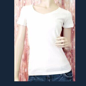 Eddie Bauer Womens Essential Cotton V Neck T Shirt Tee White - XS
